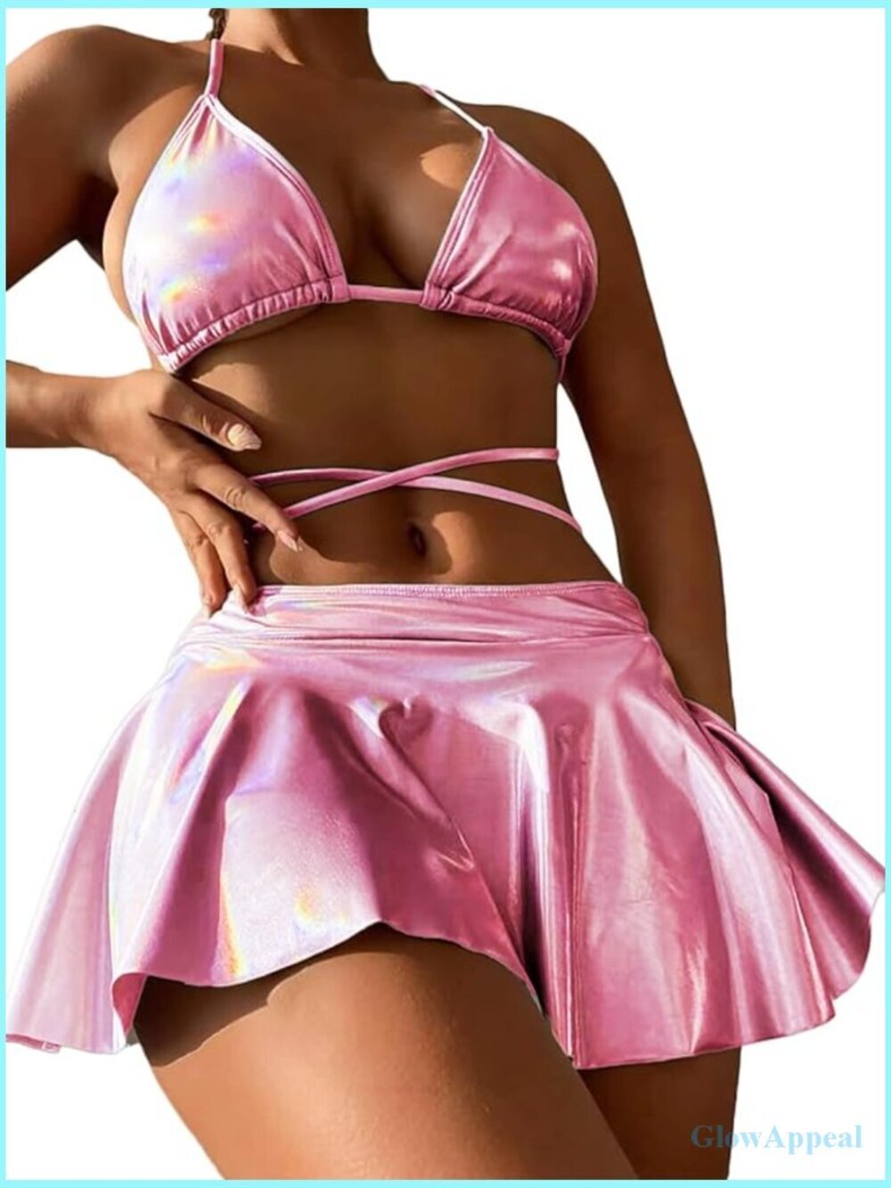 3 Piece Swimsuits Festival Rave Outfits Metallic Glitter Bikini Sets Sexy